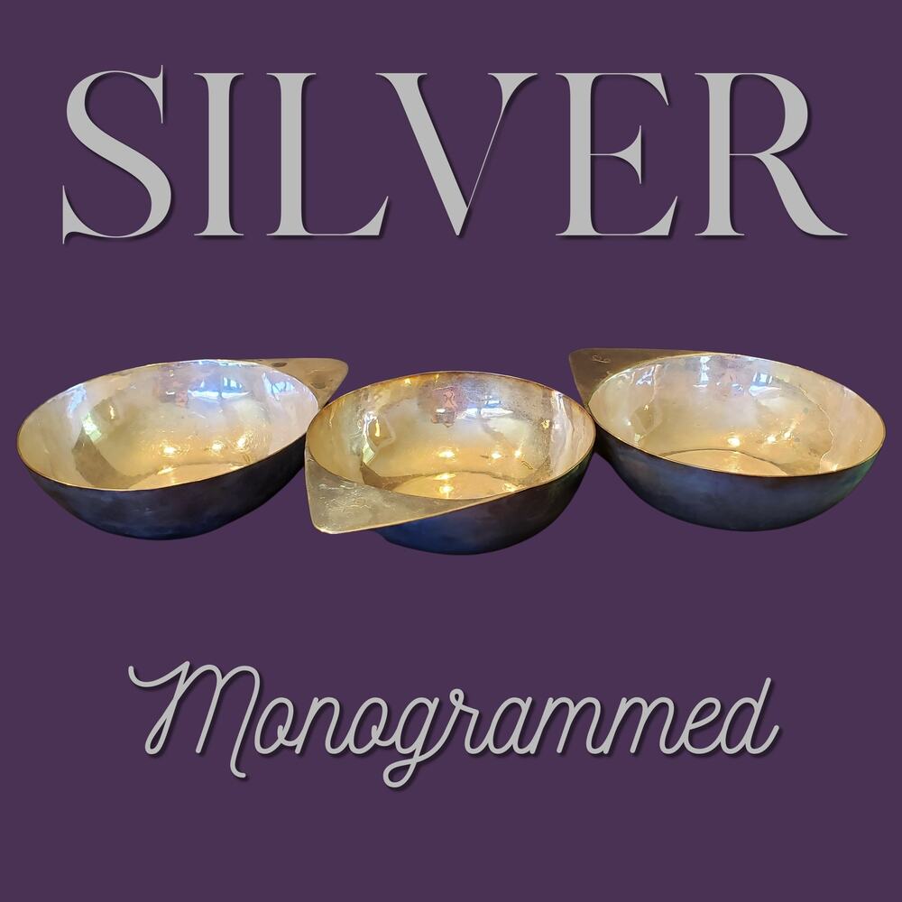 Elegant Four Silver Bowls with Triangular Handles and "C" Monogram